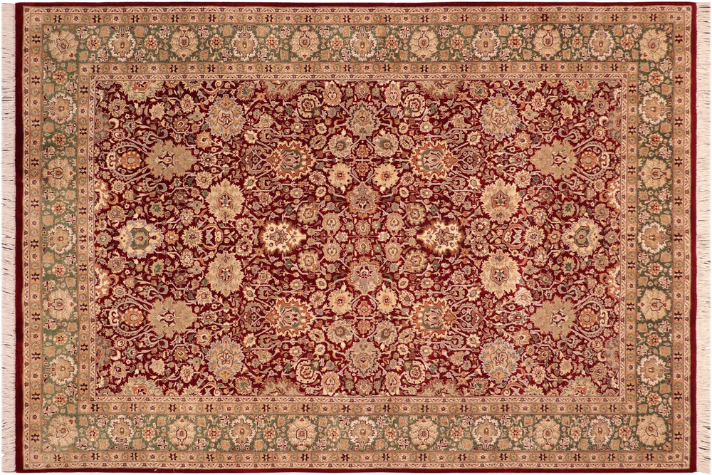 handmade Traditional Tulip Maroon Green Hand Knotted RECTANGLE 100% WOOL area rug 6x9