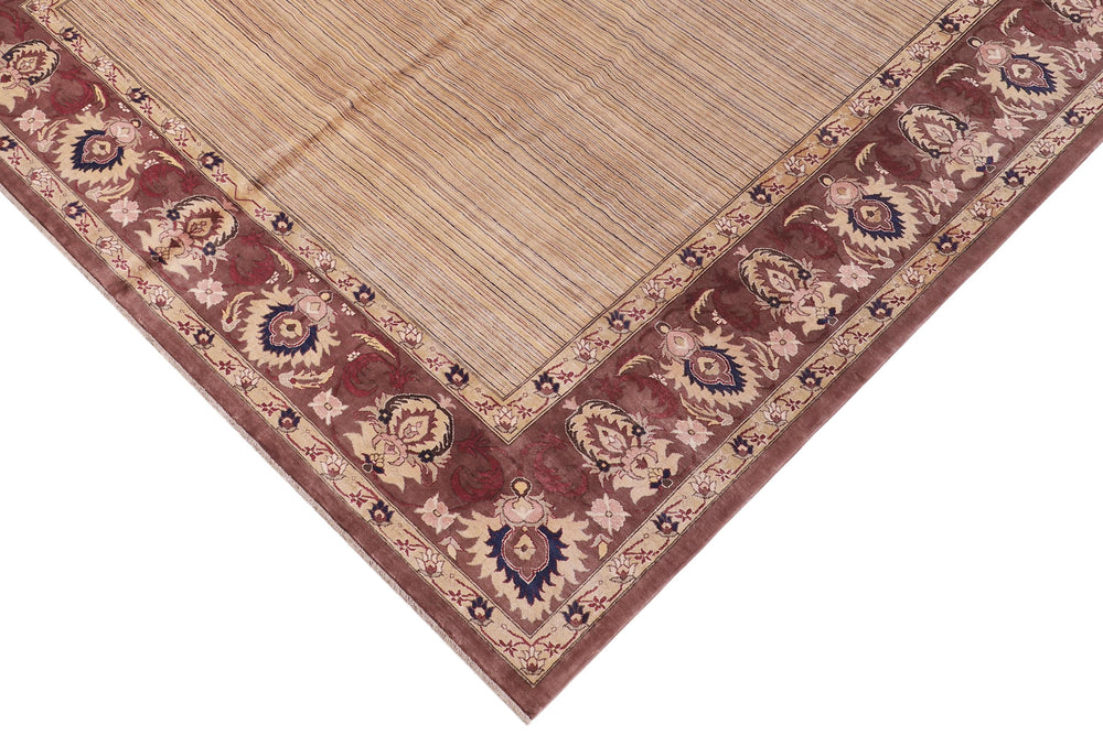 handmade Modern Kafkaz Tan Brown Hand Knotted RECTANGLE 100% WOOL area rug 12' x 15'