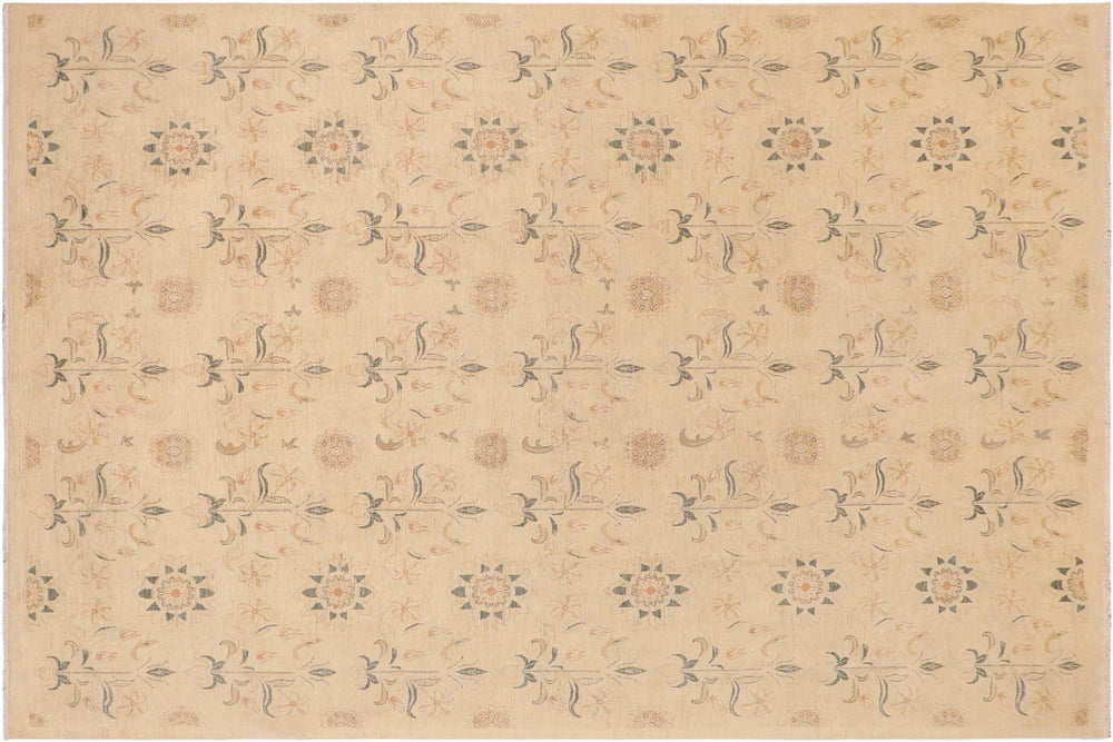 handmade Modern Kafkaz Beige Rust Hand Knotted RECTANGLE 100% WOOL area rug 10' x 13'
