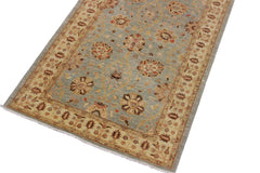 handmade Transitional Kafkaz Lt. Blue Lt. Gold Hand Knotted RUNNER 100% WOOL area rug 4' x 11'