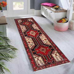 handmade Traditional Hamadan Red Blue Hand Knotted RUNNER 100% WOOL area rug 3 x 11