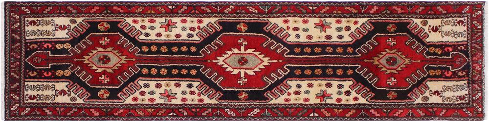 handmade Traditional Hamadan Red Blue Hand Knotted RUNNER 100% WOOL area rug 3 x 11