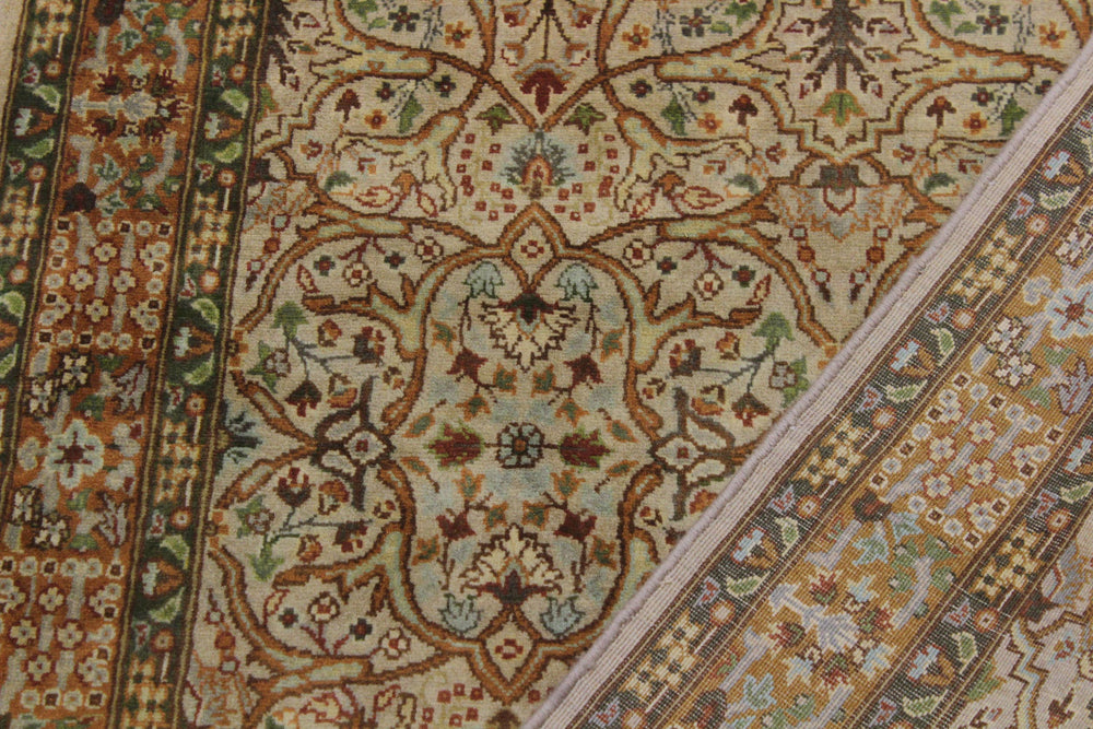handmade Traditional Tabriz Taupe Gold Hand Knotted RUNNER 100% WOOL area rug 3' x 9'