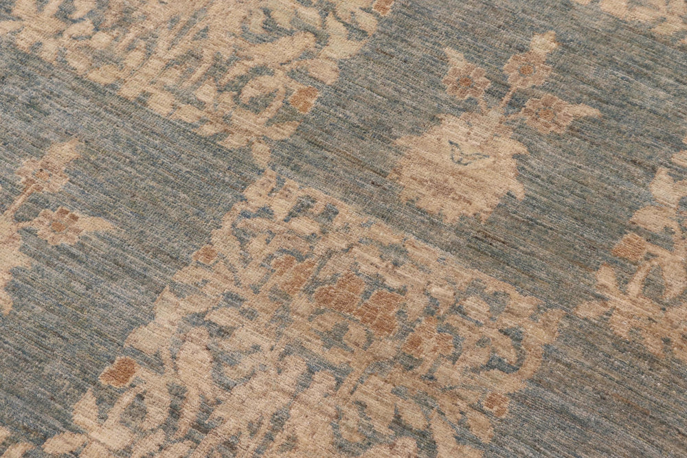 handmade Modern Kafkaz Lt. Blue Gold Hand Knotted RECTANGLE 100% WOOL area rug 12' x 17'
