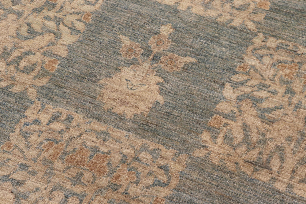 handmade Modern Kafkaz Lt. Blue Gold Hand Knotted RECTANGLE 100% WOOL area rug 12' x 17'