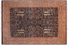 handmade Transitional Kashan Drk. Blue Dark Gold Hand Knotted RECTANGLE 100% WOOL area rug 8x10