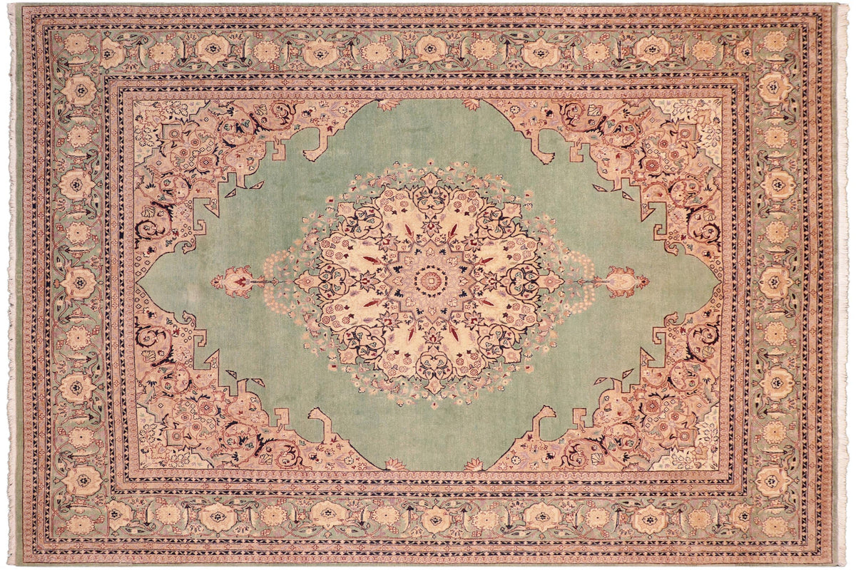 handmade Traditional  Lt. Green Lt. Green Hand Knotted RECTANGLE 100% WOOL area rug 8x10