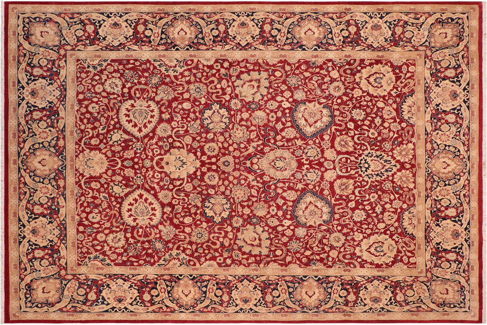 handmade Transitional Anmol Agra Red Blue Hand Knotted RECTANGLE 100% WOOL area rug 8x10