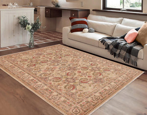 handmade Transitional Kafkaz Beige Pink Hand Knotted RECTANGLE 100% WOOL area rug 9' x 13'