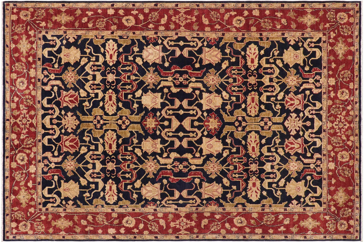9x12 hand knotted transitional wool rug in blue and red - Oriental Markita