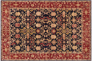 handmade Transitional Kafkaz Blue Red Hand Knotted RECTANGLE 100% WOOL area rug 9' x 12'