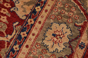 handmade Transitional Kafkaz Red Olive Green Hand Knotted RECTANGLE 100% WOOL area rug 9' x 11'