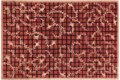 handmade Modern Kafkaz Red Tan Hand Knotted RECTANGLE 100% WOOL area rug 9' x 12'