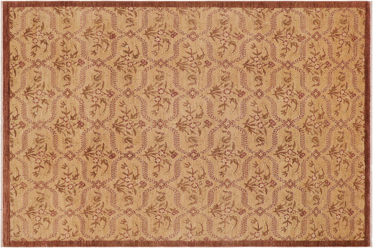 9x12 hand knotted transitional wool rug in tan and brown - Bohemian Merna