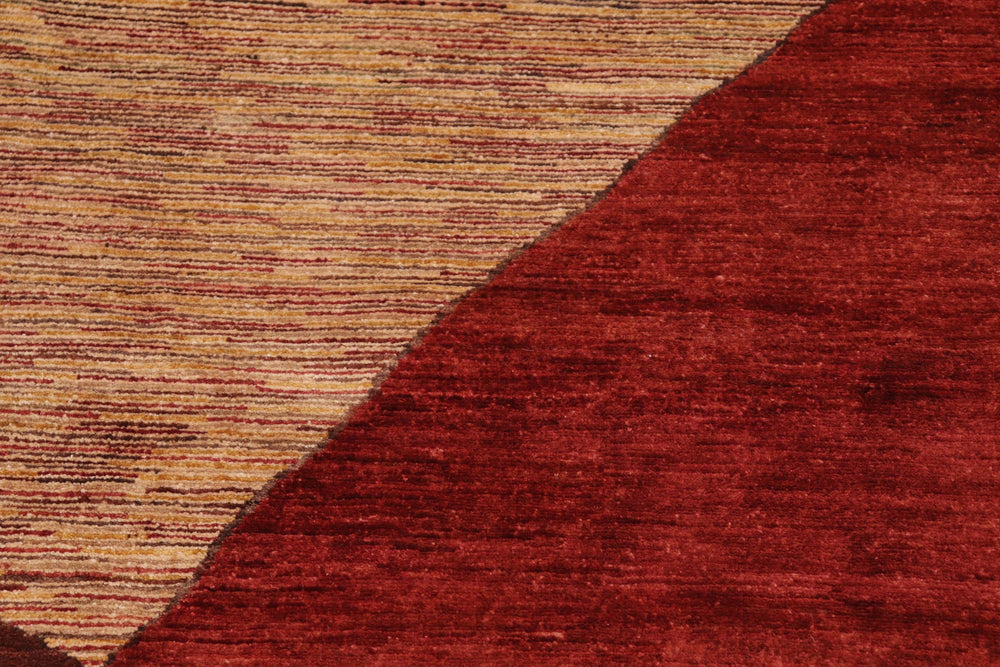 handmade Modern Gabbeh Red Beige Hand Knotted RECTANGLE 100% WOOL area rug 7' x 10'
