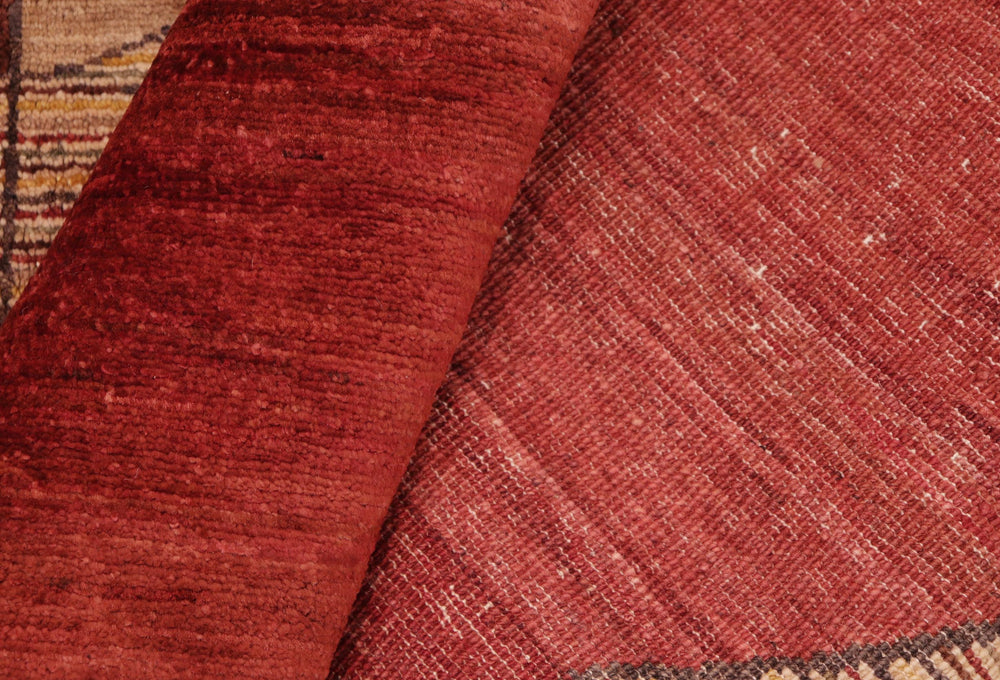 handmade Modern Gabbeh Red Beige Hand Knotted RECTANGLE 100% WOOL area rug 7' x 10'