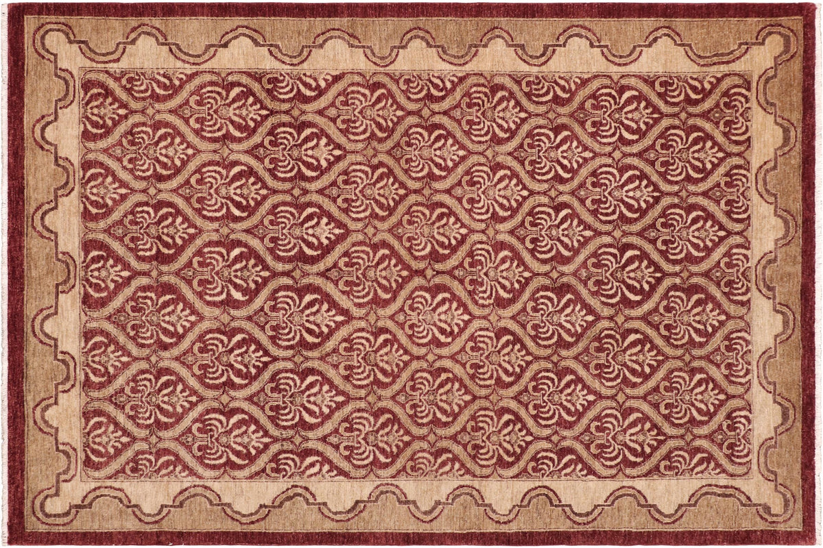 handmade Transitional Kafkaz Red Tan Hand Knotted RECTANGLE 100% WOOL area rug 6' x 9'
