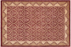 handmade Transitional Kafkaz Red Tan Hand Knotted RECTANGLE 100% WOOL area rug 6' x 9'