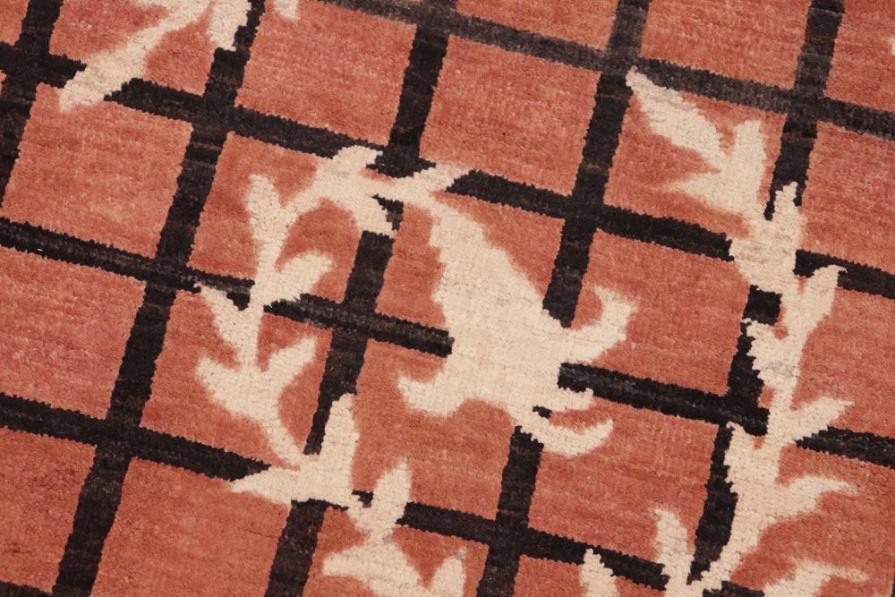 handmade Modern Kafkaz Orange Tan Hand Knotted RECTANGLE 100% WOOL area rug 6' x 9'
