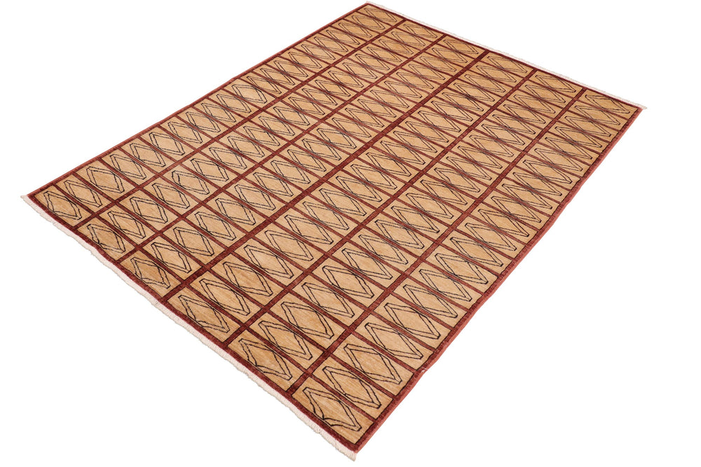 handmade Modern Gabbeh Beige Rust Hand Knotted RECTANGLE 100% WOOL area rug 6' x 9'