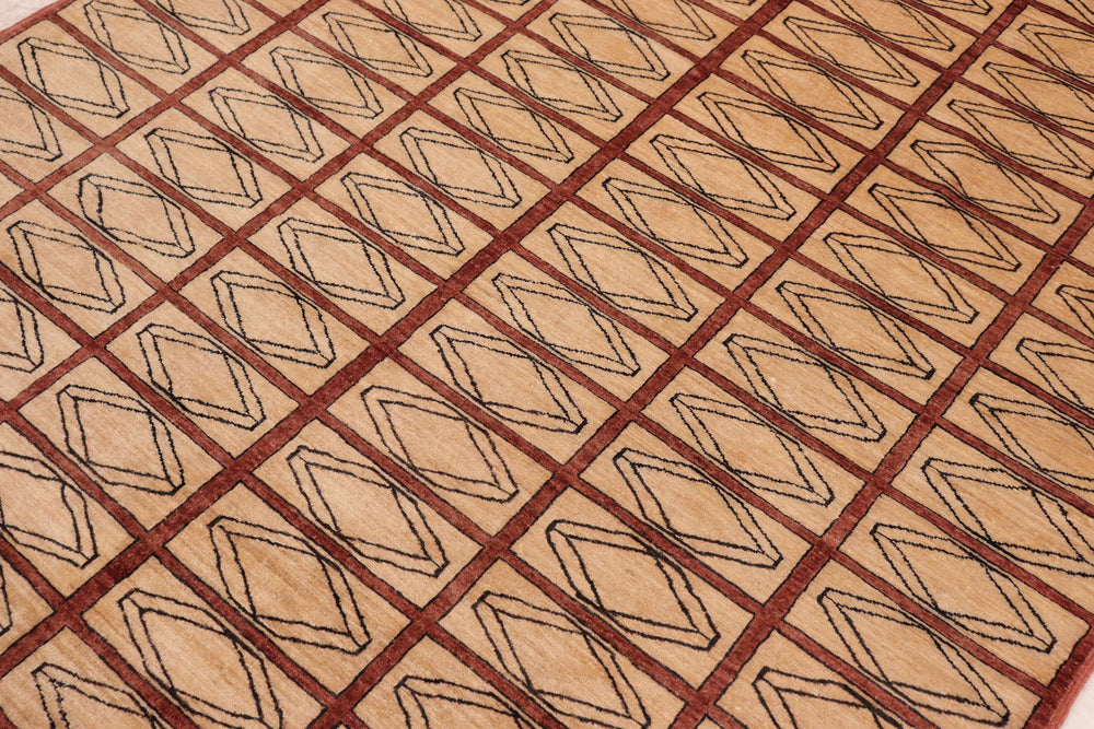 handmade Modern Gabbeh Beige Rust Hand Knotted RECTANGLE 100% WOOL area rug 6' x 9'