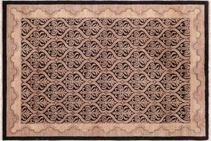handmade Transitional Kafkaz Black Tan Hand Knotted RECTANGLE 100% WOOL area rug 6' x 9'