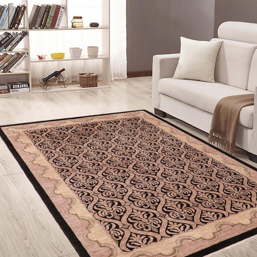 handmade Transitional Kafkaz Black Tan Hand Knotted RECTANGLE 100% WOOL area rug 6' x 9'