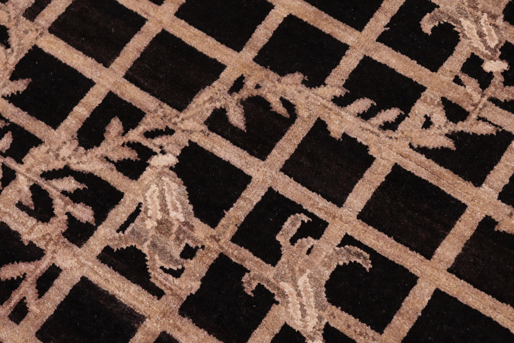 handmade Modern Kafkaz Black Brown Hand Knotted RECTANGLE 100% WOOL area rug 6' x 9'