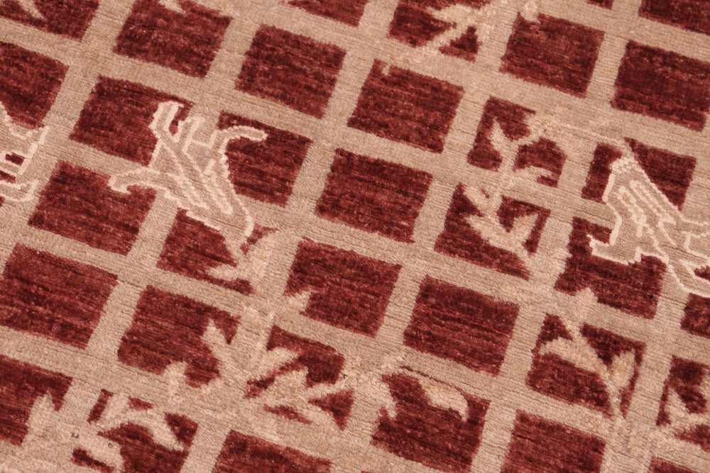 handmade Modern Kafkaz Red Tan Hand Knotted RECTANGLE 100% WOOL area rug 6' x 9'