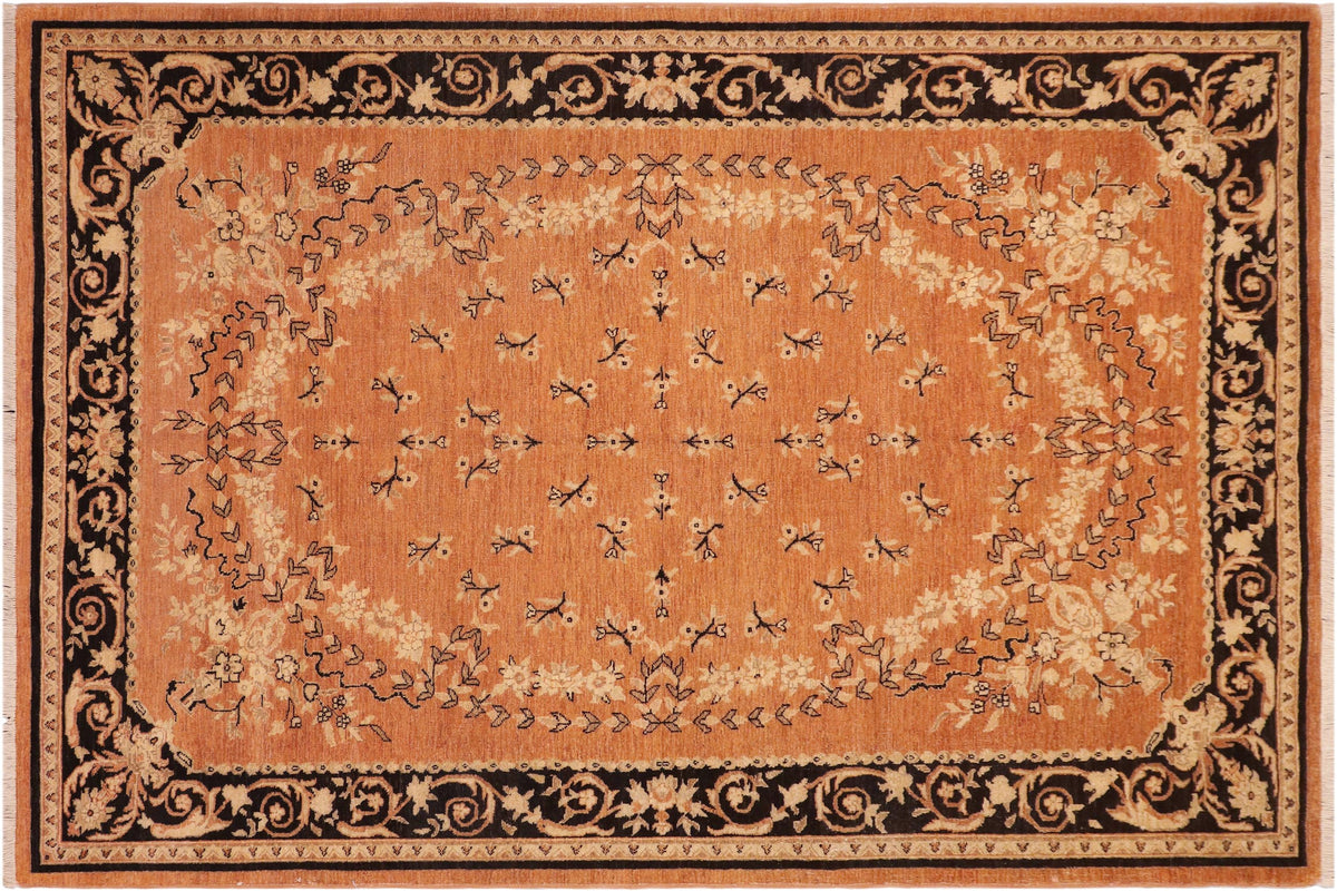 6x9 hand knotted transitional wool rug in rust and black - Chic Krysta