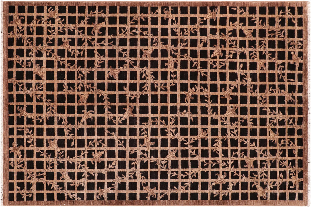 handmade Modern Kafkaz Black Brown Hand Knotted RECTANGLE 100% WOOL area rug 6' x 8'