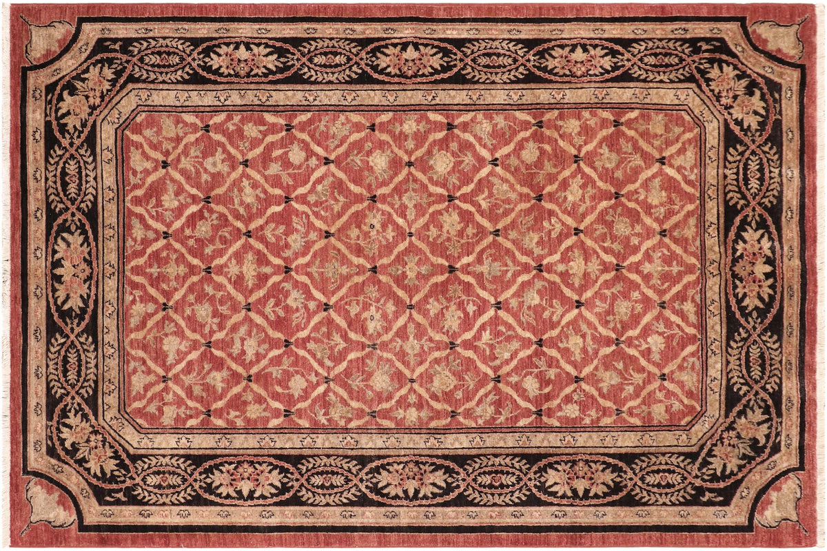 6x9 hand knotted transitional wool rug in red and black - Boho Chic Joel