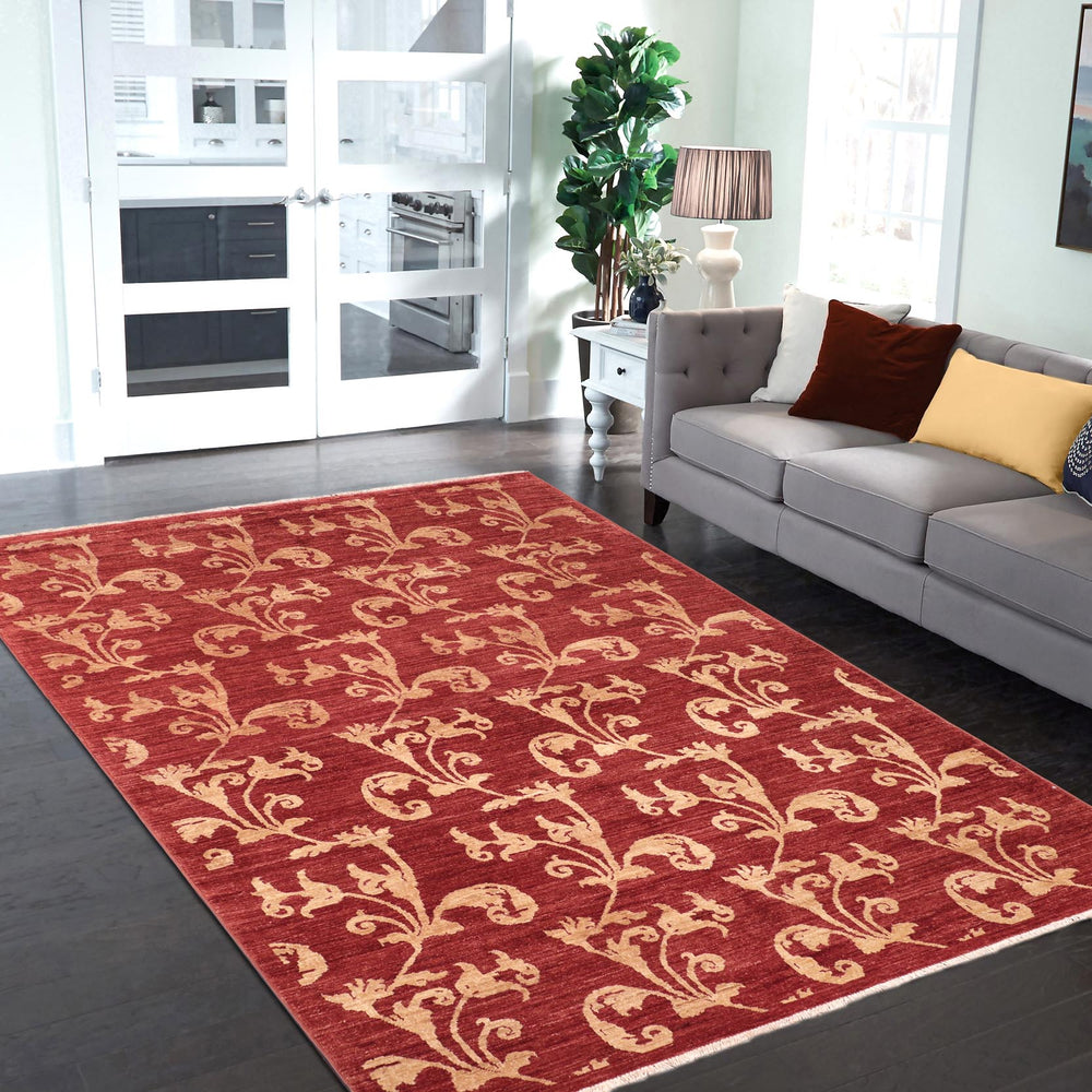 handmade Modern Kafkaz Red Gold Hand Knotted RECTANGLE 100% WOOL area rug 6' x 9'
