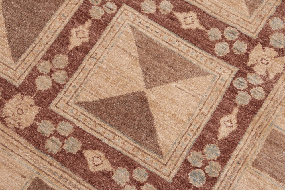 handmade Modern Kafkaz Brown Tan Hand Knotted RECTANGLE 100% WOOL area rug 6' x 9'