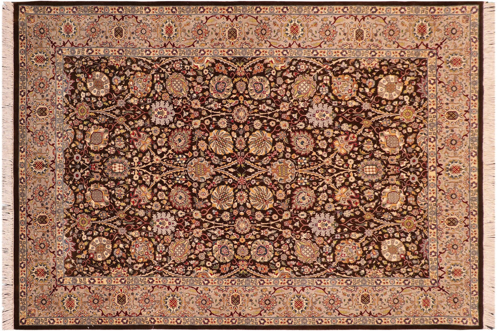 handmade Transitional  Brown Taupe Hand Knotted RECTANGLE 100% WOOL area rug 6x9