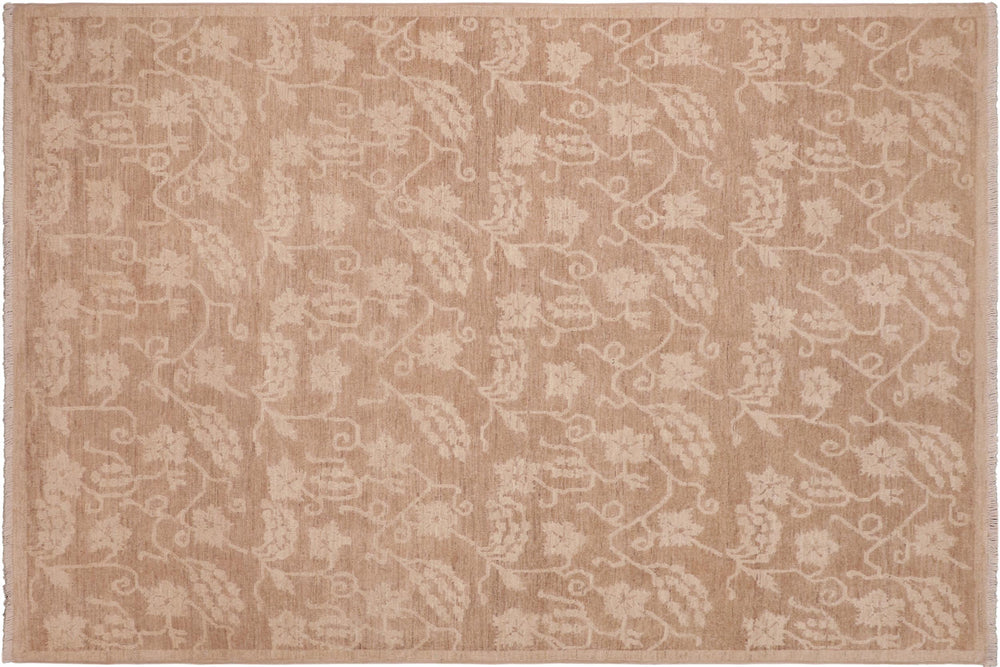 handmade Modern Kafkaz Brown Tan Hand Knotted RECTANGLE 100% WOOL area rug 6' x 9'