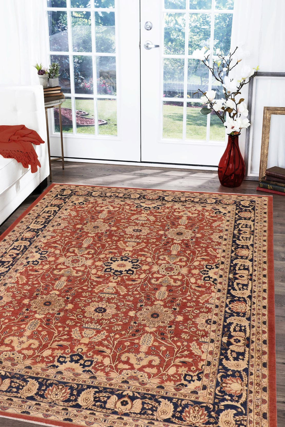 handmade Transitional Kafkaz Rust Drk. Blue Hand Knotted RECTANGLE 100% WOOL area rug 10' x 14'