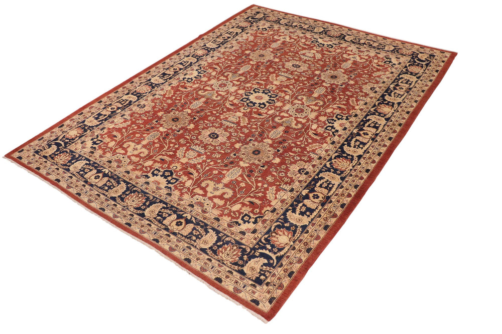 handmade Transitional Kafkaz Rust Drk. Blue Hand Knotted RECTANGLE 100% WOOL area rug 10' x 14'