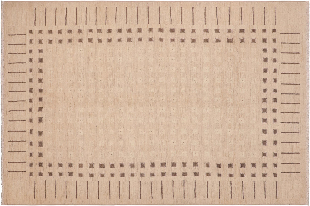 handmade Modern Kafkaz Tan Brown Hand Knotted RECTANGLE 100% WOOL area rug 6' x 9'