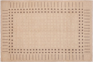 handmade Modern Kafkaz Tan Brown Hand Knotted RECTANGLE 100% WOOL area rug 6' x 9'