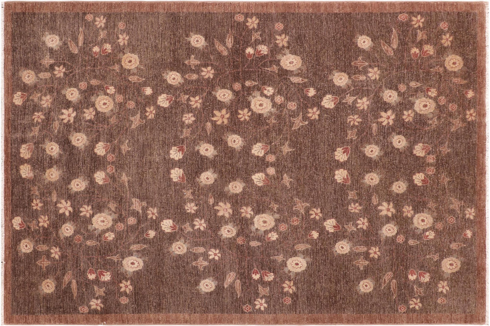 handmade Modern Kafkaz Brown Beige Hand Knotted RECTANGLE 100% WOOL area rug 6' x 9'