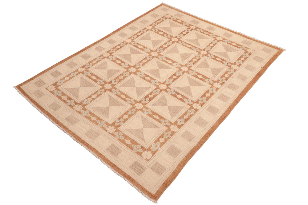 handmade Modern Kafkaz Rust Tan Hand Knotted RECTANGLE 100% WOOL area rug 6' x 9'