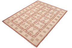 handmade Modern Kafkaz Rust Tan Hand Knotted RECTANGLE 100% WOOL area rug 6' x 9'