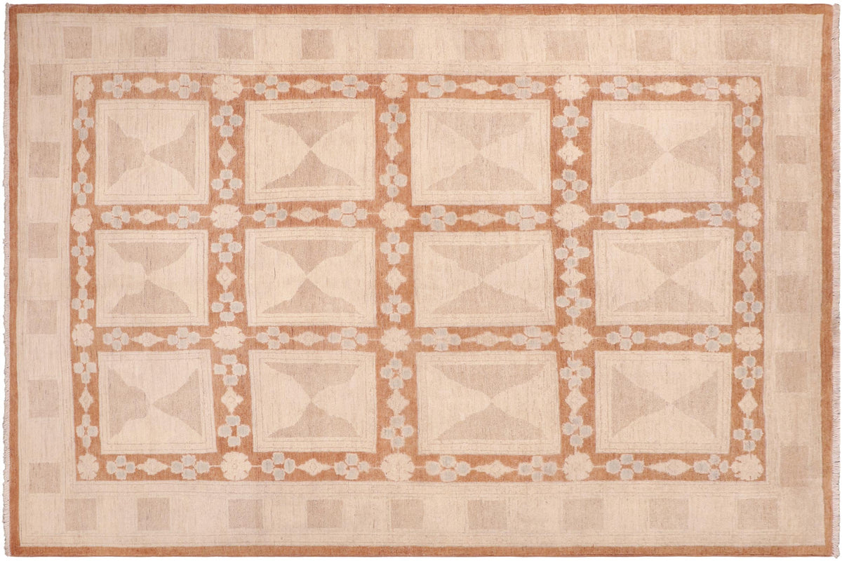 handmade Modern Kafkaz Rust Tan Hand Knotted RECTANGLE 100% WOOL area rug 6' x 9'
