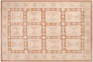 handmade Modern Kafkaz Rust Tan Hand Knotted RECTANGLE 100% WOOL area rug 6' x 9'