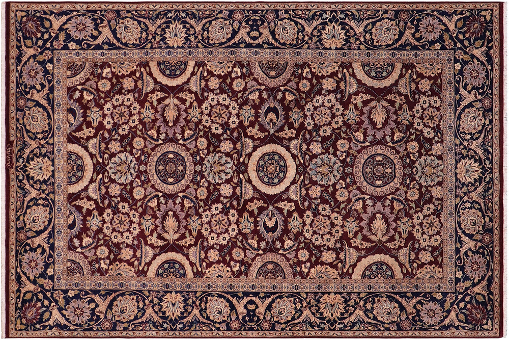 handmade Transitional Agra Tabriz Aubergine Blue Hand Knotted RECTANGLE 100% WOOL area rug 6x9