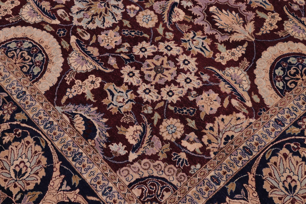 handmade Transitional Agra Tabriz Aubergine Blue Hand Knotted RECTANGLE 100% WOOL area rug 6x9