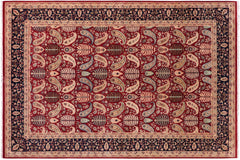 handmade Transitional Agra Red Blue Hand Knotted RECTANGLE 100% WOOL area rug 6x9