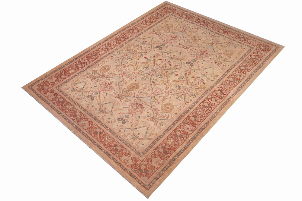 handmade Transitional Mujahid Tan Red Hand Knotted RECTANGLE 100% WOOL area rug 6x9