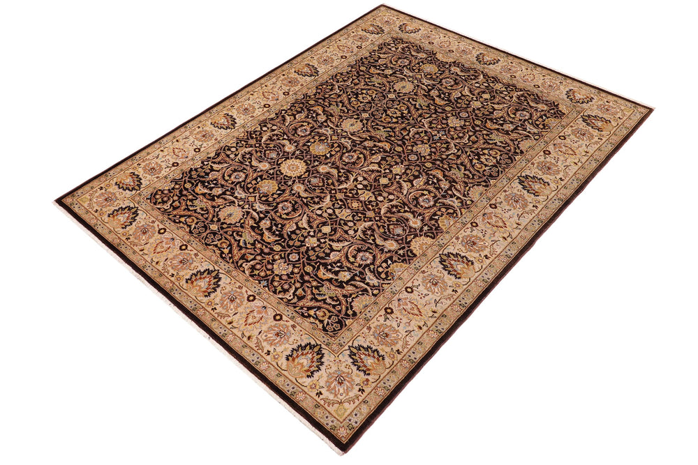 handmade Traditional Design Brown Tan Hand Knotted RECTANGLE 100% WOOL area rug 6' x 9'